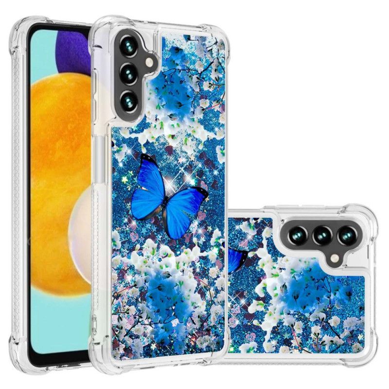 Hülle Samsung Galaxy A13 5g Blaue Glitzerschmetterlinge