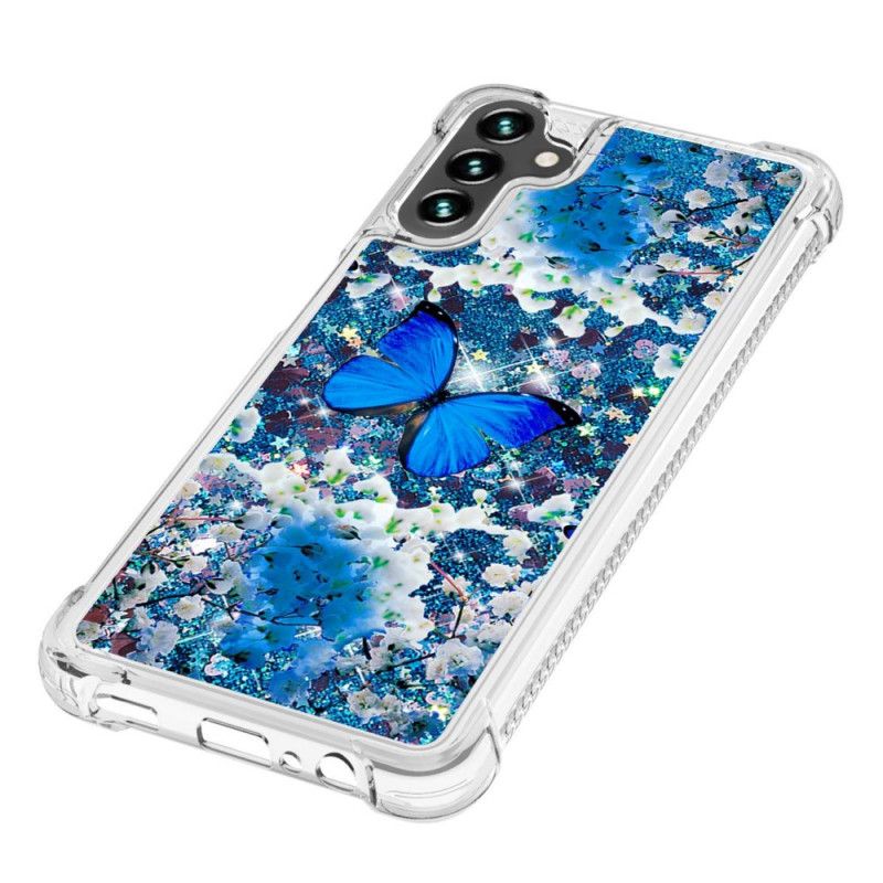 Hülle Samsung Galaxy A13 5g Blaue Glitzerschmetterlinge