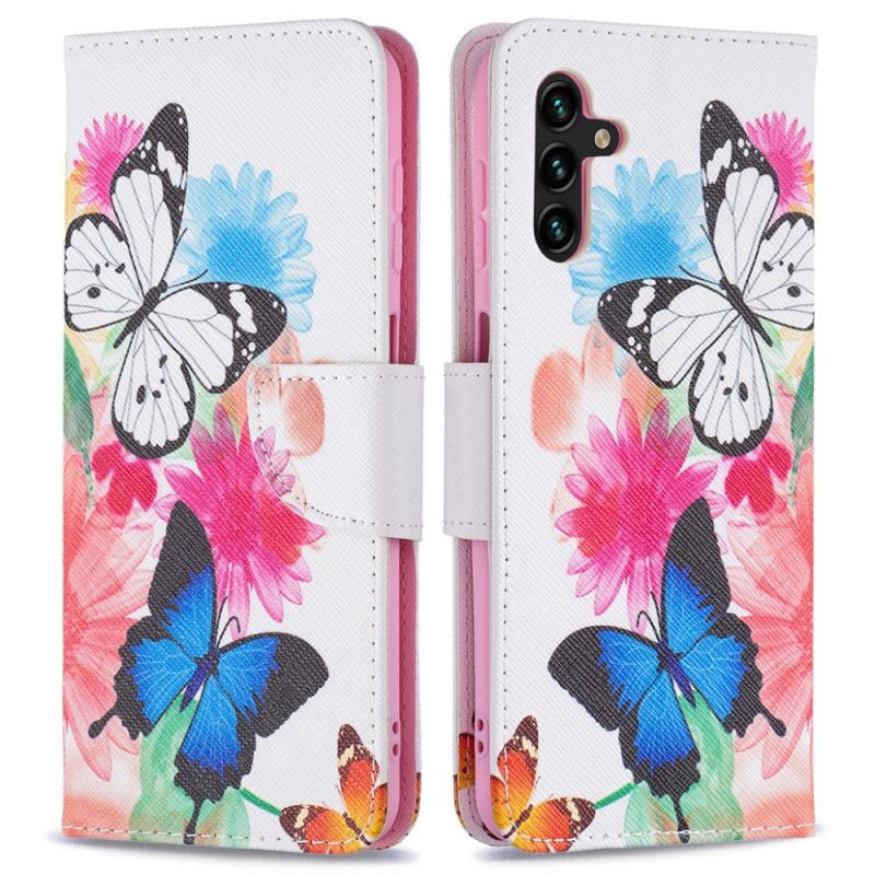 Lederhüllen Samsung Galaxy A13 5g Handyhülle Bemalte Schmetterlinge Und Blumen