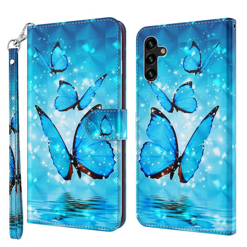 Lederhüllen Samsung Galaxy A13 5g Handyhülle Fliegende Blaue Schmetterlinge