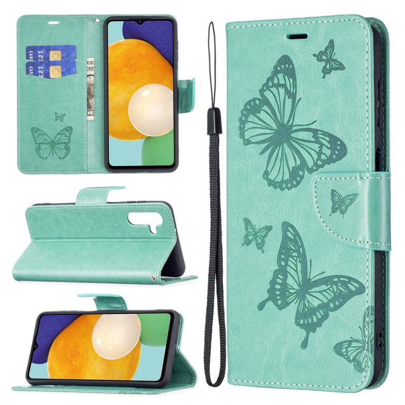 Lederhüllen Samsung Galaxy A13 5g Handyhülle Schmetterlinge Im Flug Mit Lanyard