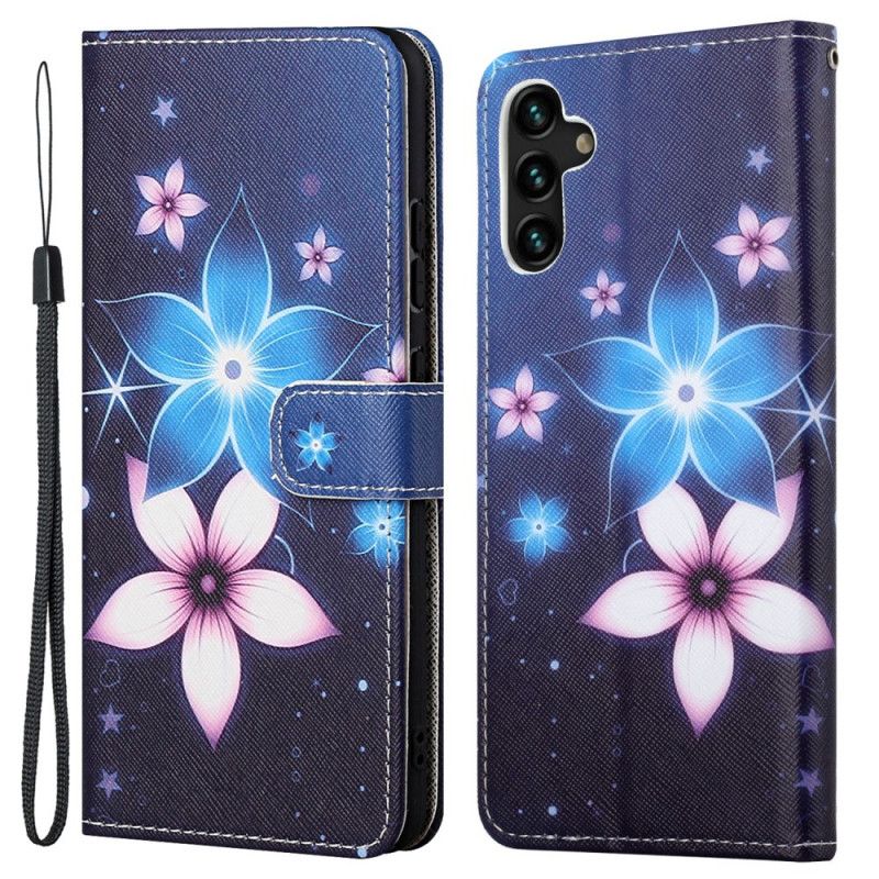 Lederhüllen Samsung Galaxy A13 5g Mondblumen Mit Riemen