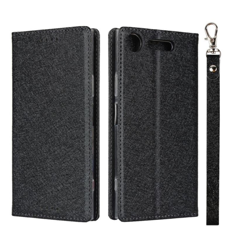 Flip Case Sony Xperia XZ1 Schwarz Weicher Lederstil Mit Riemen