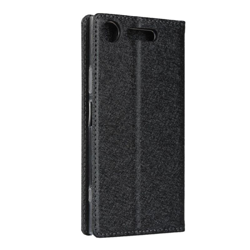 Flip Case Sony Xperia XZ1 Schwarz Weicher Lederstil Mit Riemen