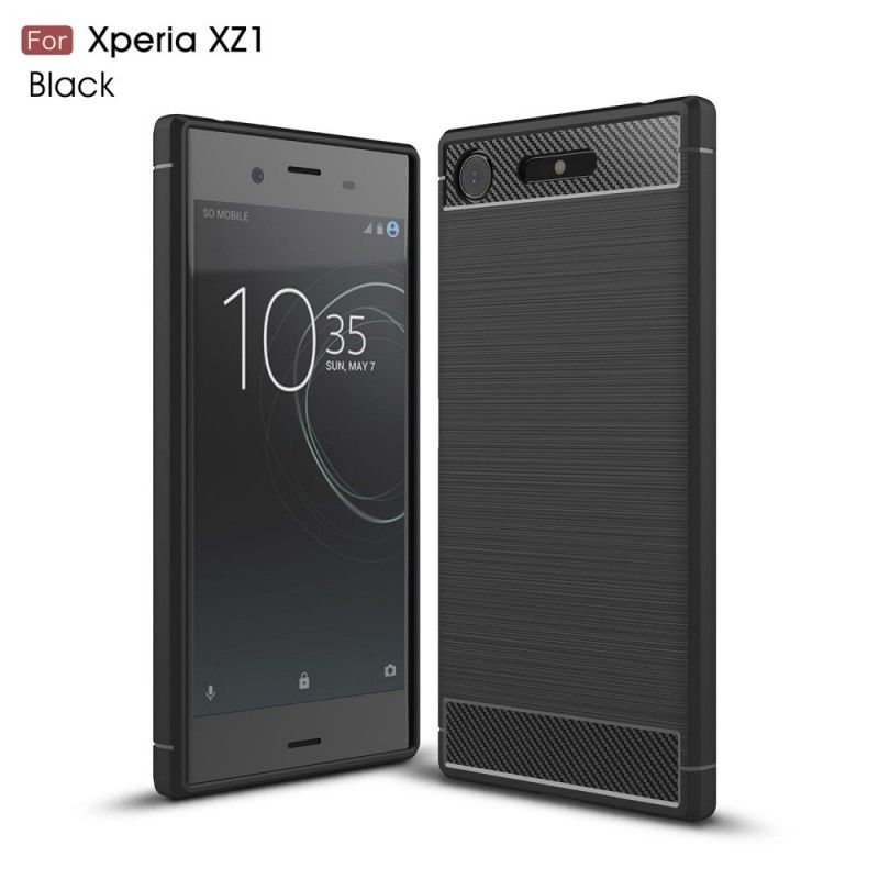 Hülle Für Sony Xperia XZ1 Schwarz Gebürstete Kohlefaser