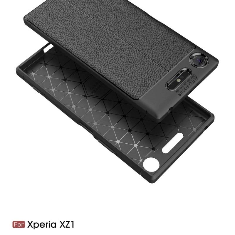 Hülle Sony Xperia XZ1 Schwarz Handyhülle Doppellinien-Litschileder-Effekt