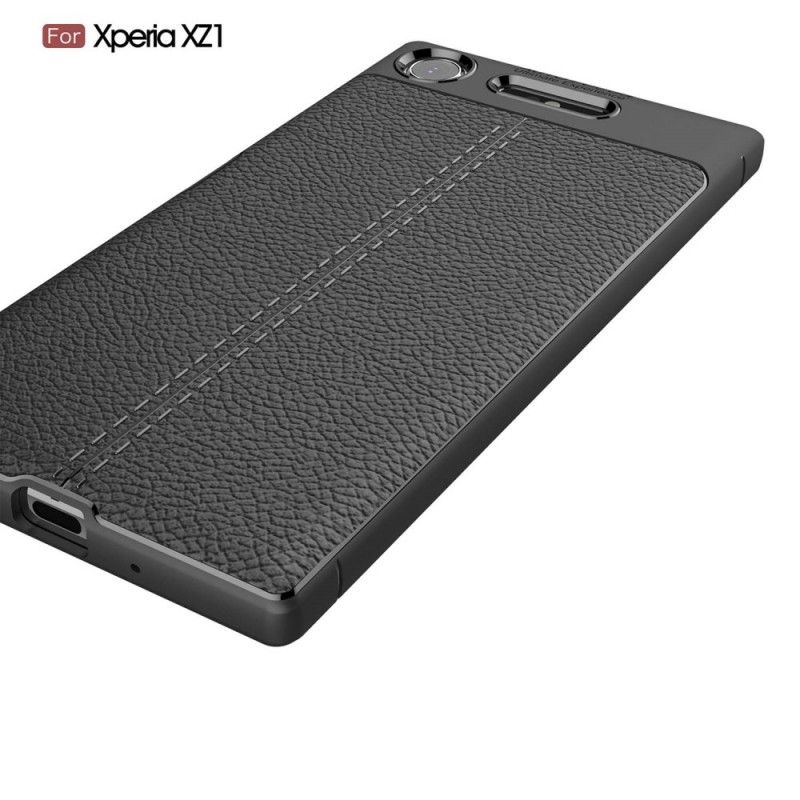 Hülle Sony Xperia XZ1 Schwarz Handyhülle Doppellinien-Litschileder-Effekt