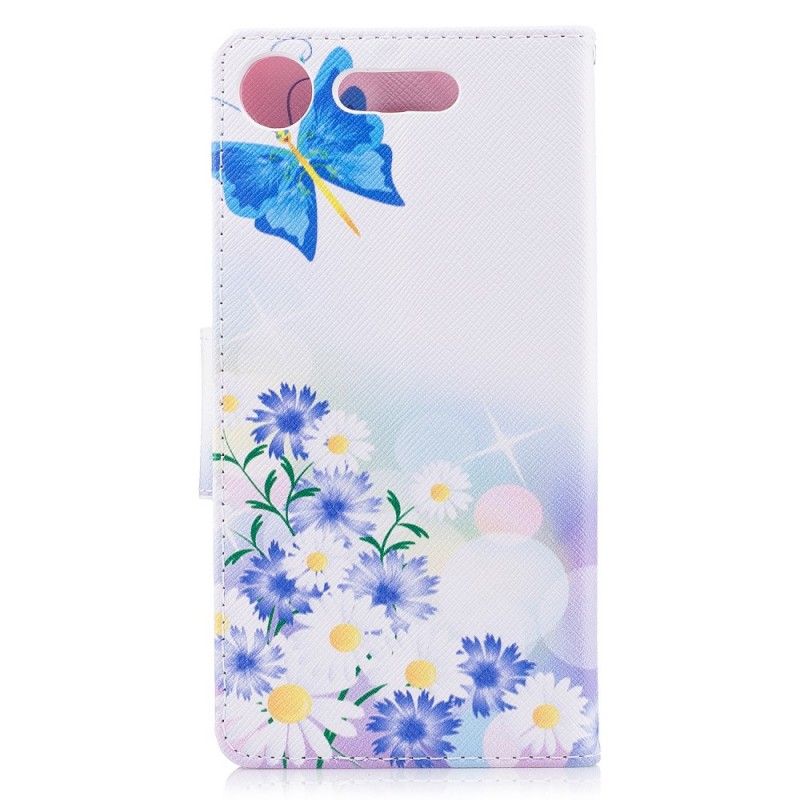 Lederhüllen Sony Xperia XZ1 Pink Bemalte Schmetterlinge Und Blumen