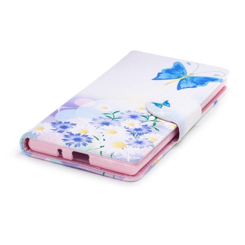 Lederhüllen Sony Xperia XZ1 Pink Bemalte Schmetterlinge Und Blumen