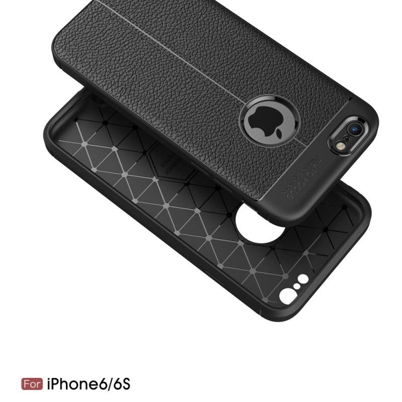 Hülle iPhone 6 / 6S Schwarz Handyhülle Doppellinien-Litschileder-Effekt