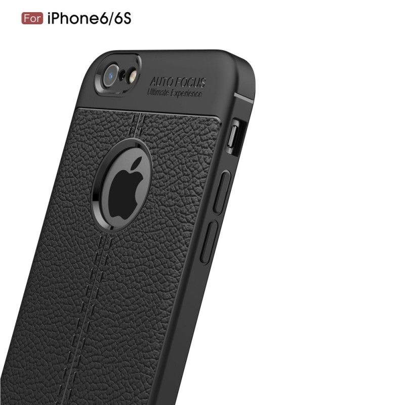 Hülle iPhone 6 / 6S Schwarz Handyhülle Doppellinien-Litschileder-Effekt