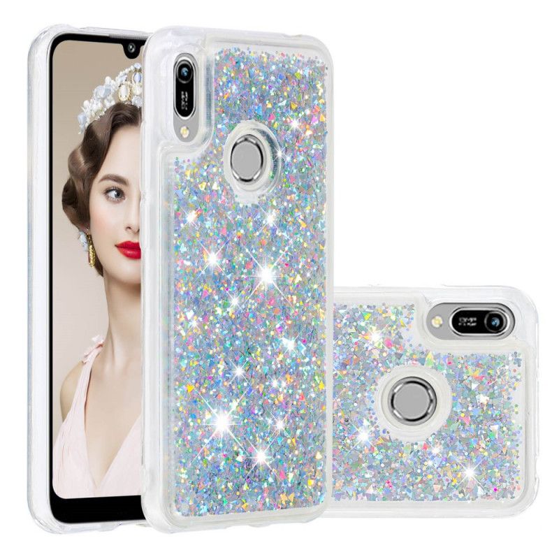 Hülle Huawei Y6 2019 Hellblau Glitzerpulver