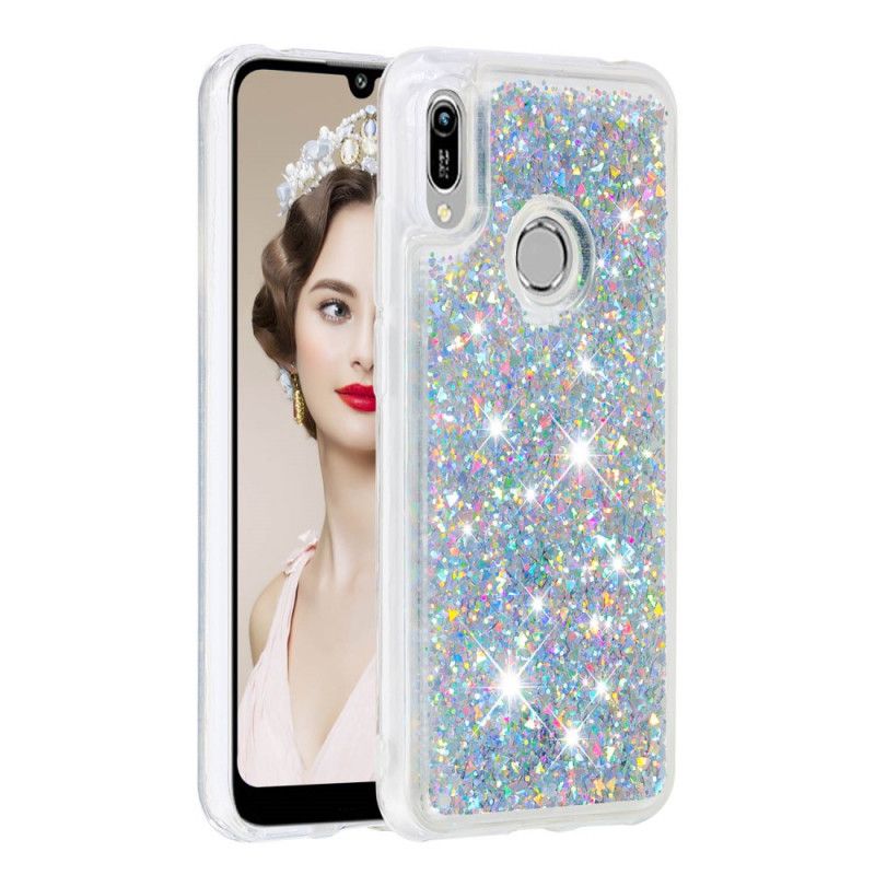 Hülle Huawei Y6 2019 Hellblau Glitzerpulver