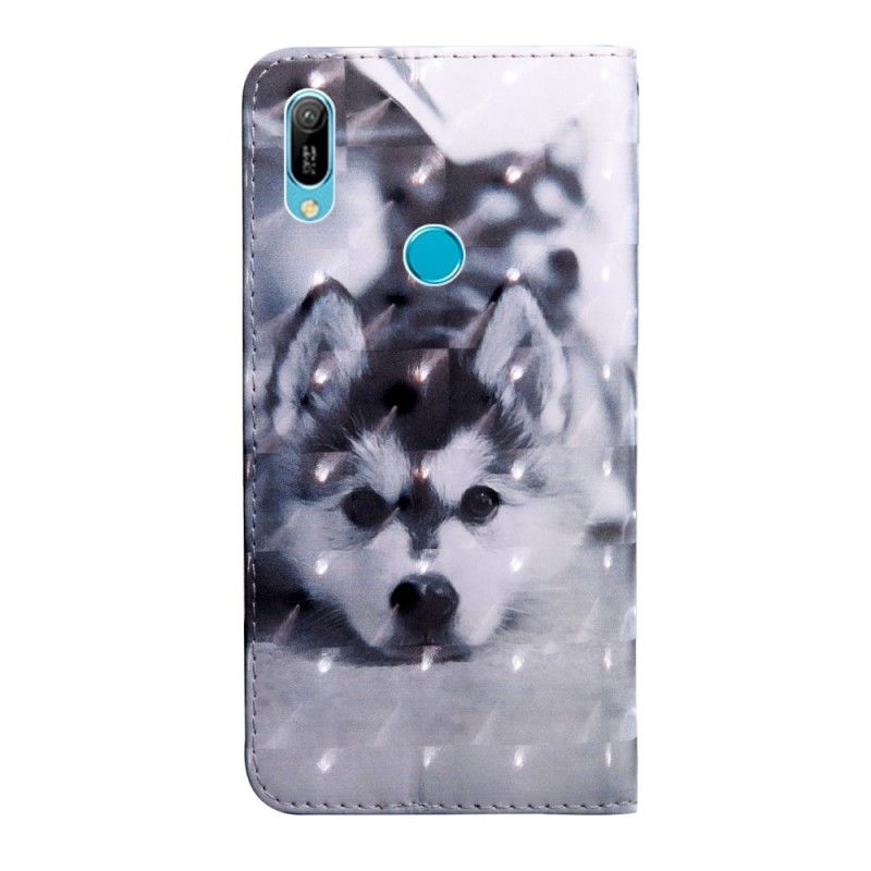 Lederhüllen Huawei Y6 2019 Schwarz-Weißer Hund