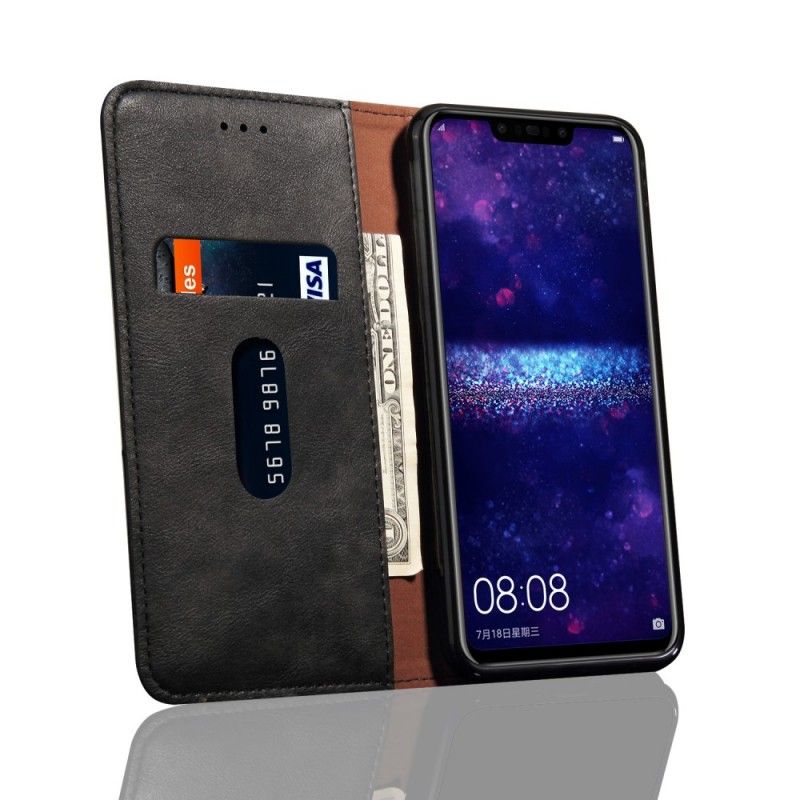 Flip Case Huawei P Smart Plus Schwarz Genähter Ledereffekt