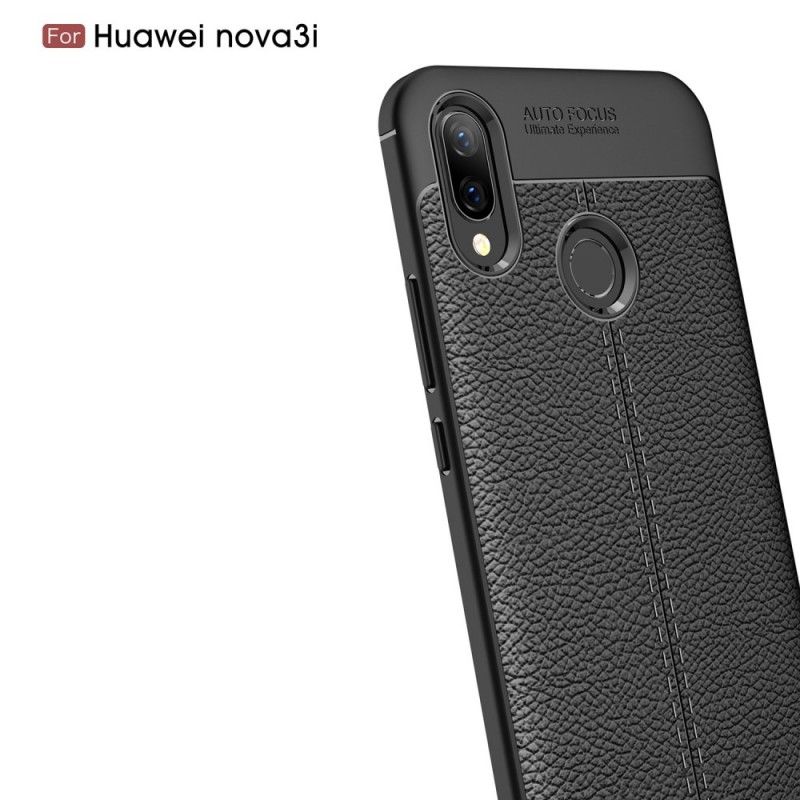 Hülle Huawei P Smart Plus Schwarz Handyhülle Doppellinien-Litschileder-Effekt