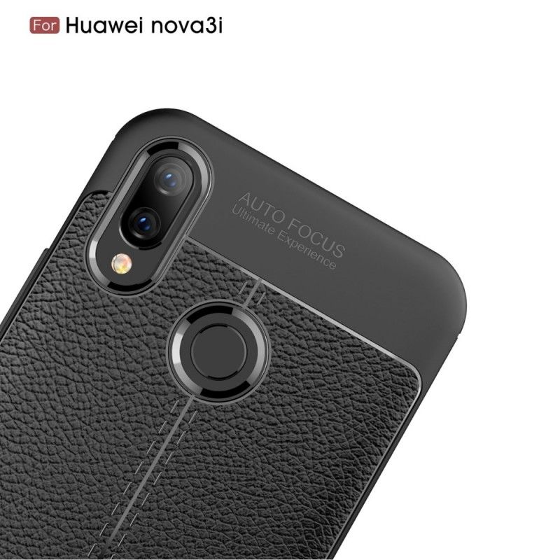 Hülle Huawei P Smart Plus Schwarz Handyhülle Doppellinien-Litschileder-Effekt