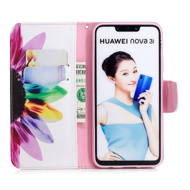 Lederhüllen Huawei P Smart Plus Handyhülle Aquarellblume
