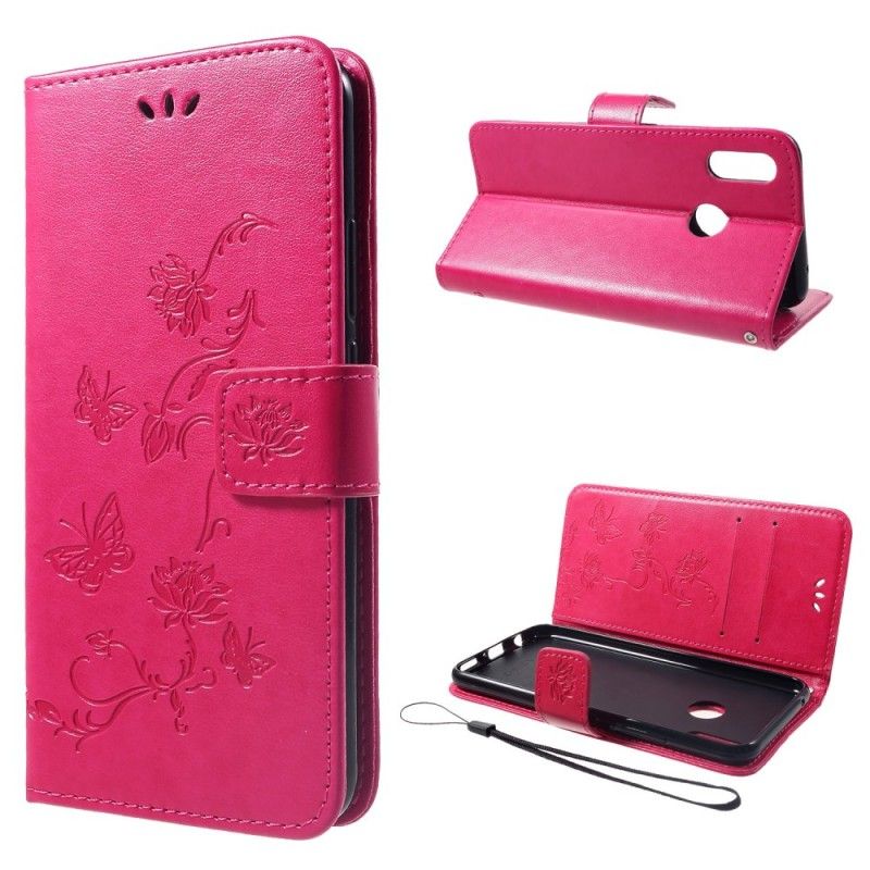 Lederhüllen Huawei P Smart Plus Pink Schmetterlinge Und Tanga Blumen