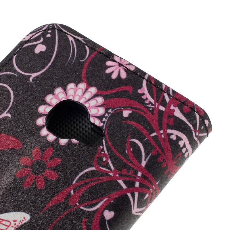 Lederhüllen Für Samsung Galaxy XCover 4S / 4 Schwarz Schmetterlinge Und Blumen