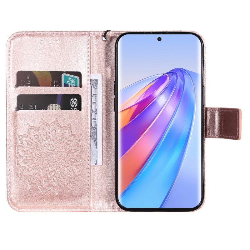 Flip Case Für Honor Magic 5 Lite Mandala-sonne Mit Schlüsselband