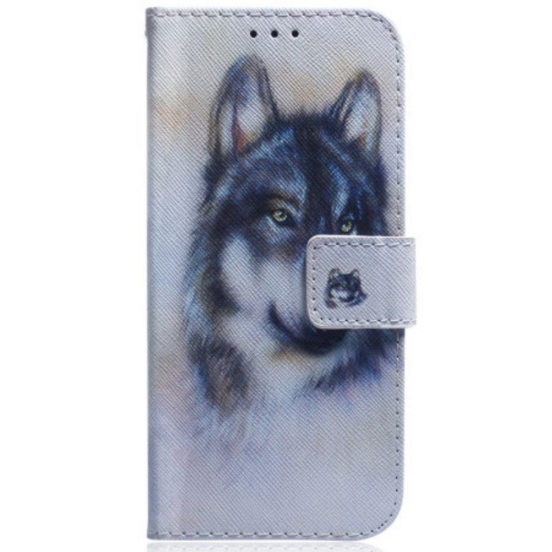 Flip Case Für Honor Magic 5 Lite Mit Kordel Riemchen-aquarell-hund