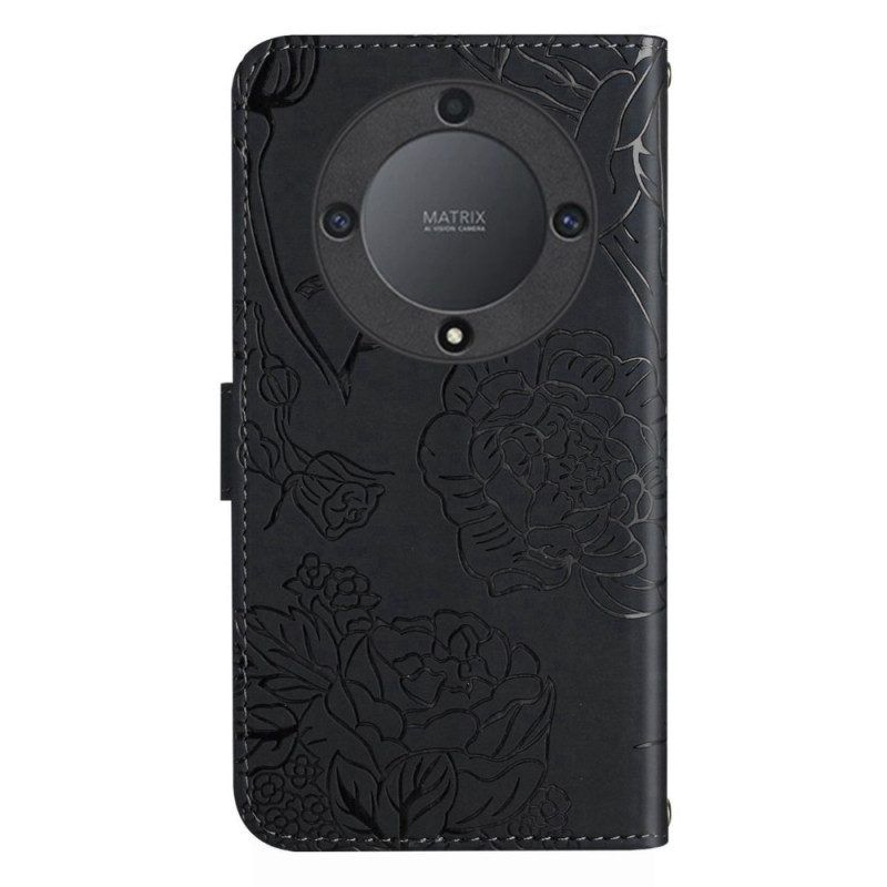 Flip Case Für Honor Magic 5 Lite Schmetterlinge Und Schlüsselband