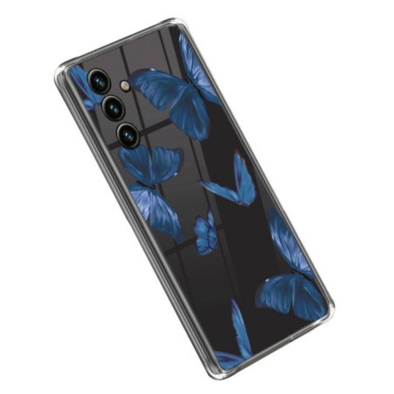 Handyhülle Für Samsung Galaxy A14 / A14 5G Nahtlose Blaue Schmetterlinge