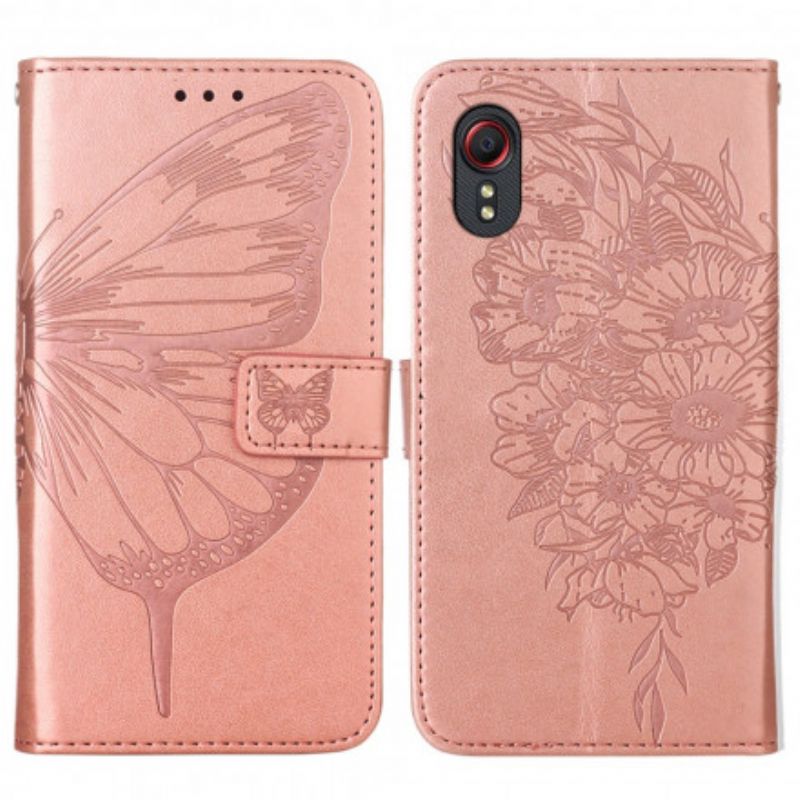 Lederhüllen Für Samsung Galaxy Xcover 5 Schmetterlingsdesign Mit Lanyard