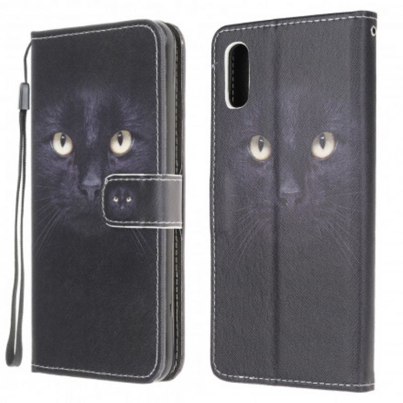 Lederhüllen Für Samsung Galaxy Xcover 5 Schwarze Katzenaugen Mit Riemchen