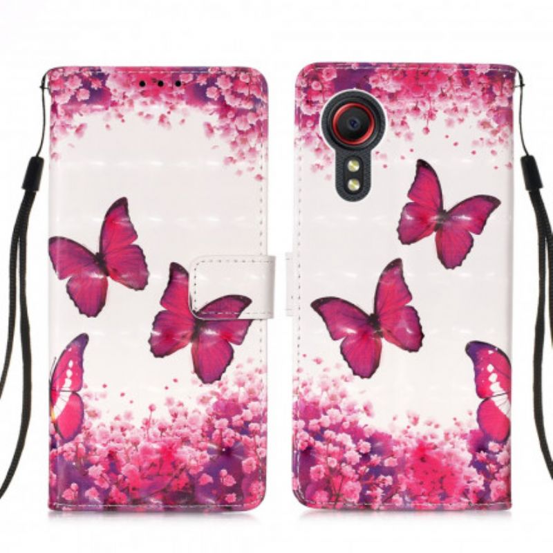 Lederhüllen Samsung Galaxy Xcover 5 Rote Schmetterlinge