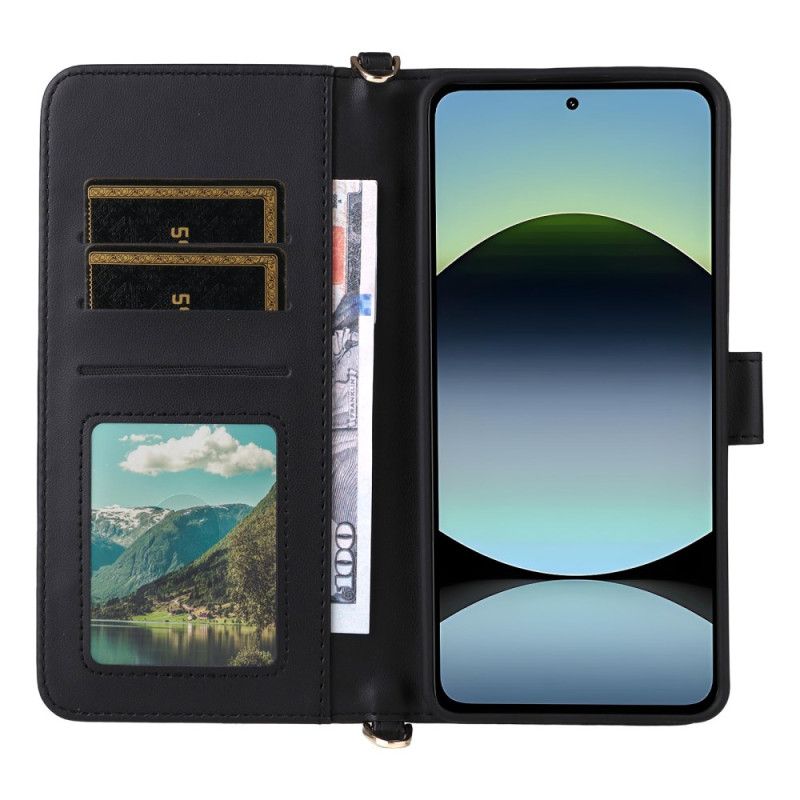 Lederhüllen Für Xiaomi Redmi Note 14 4g Premium-portemonnaie Mit Riemen Und Schulterriemen