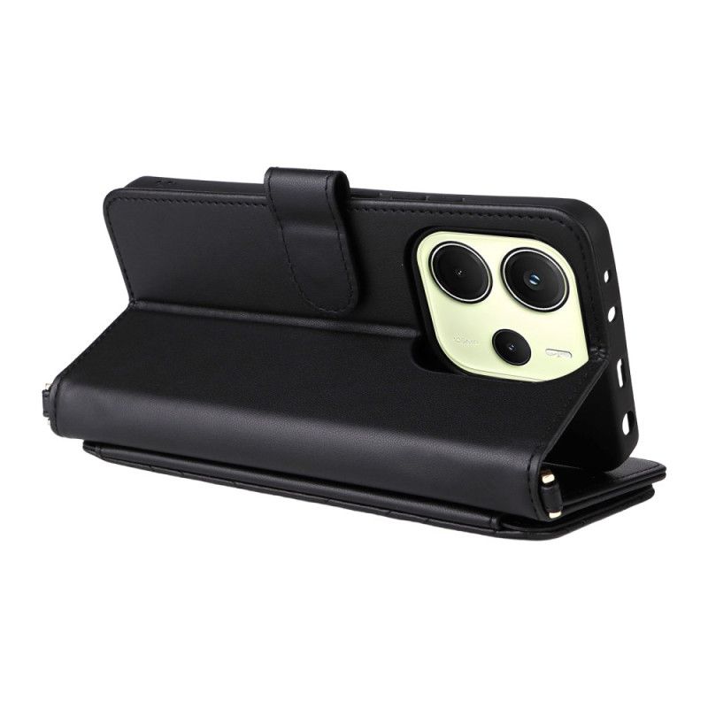 Lederhüllen Für Xiaomi Redmi Note 14 4g Premium-portemonnaie Mit Riemen Und Schulterriemen