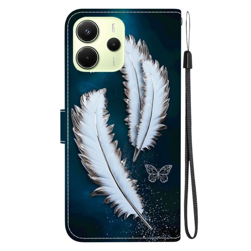 Lederhüllen Für Xiaomi Redmi Note 14 4g Weiße Federn