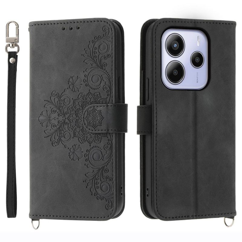 Lederhüllen Xiaomi Redmi Note 14 4g Blumenmuster Und Riemen