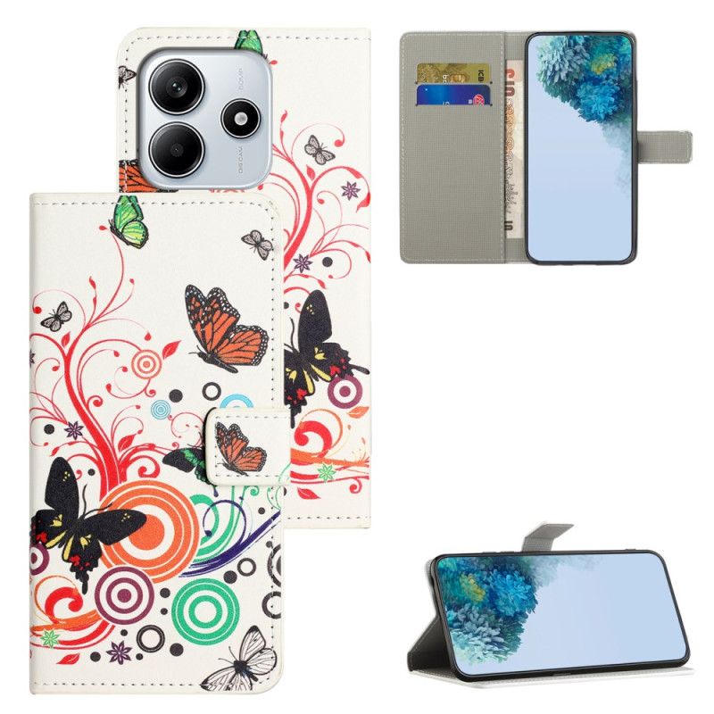 Lederhüllen Xiaomi Redmi Note 14 4g Handyhülle Schmetterlinge Auf Weißem Hintergrund