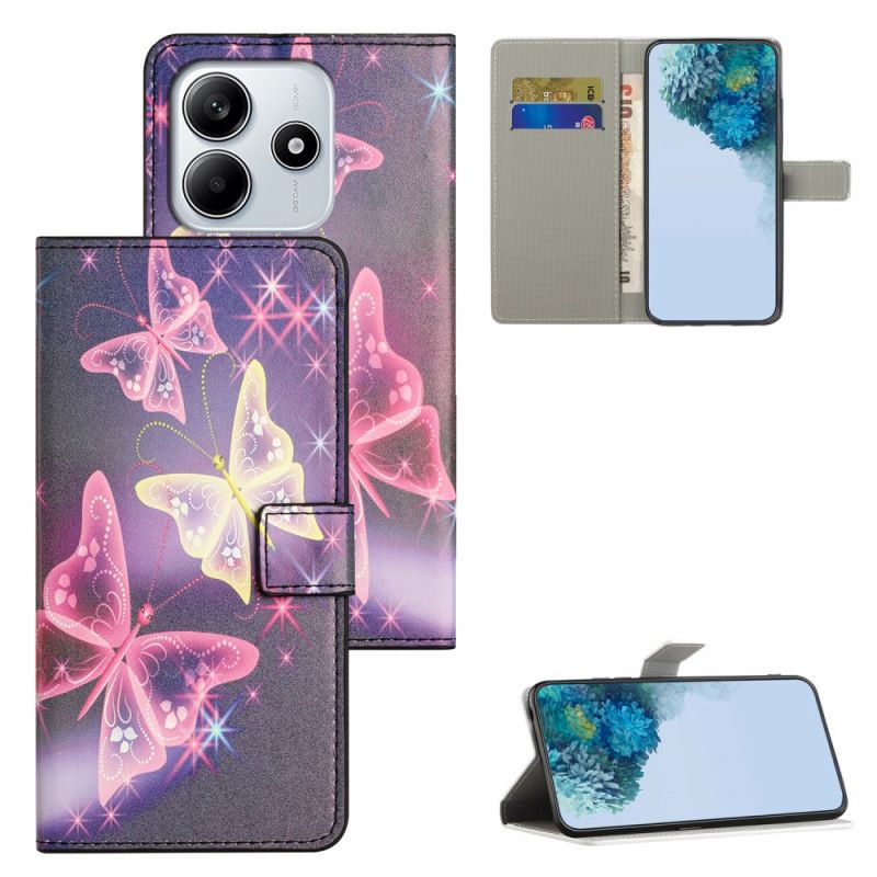 Lederhüllen Xiaomi Redmi Note 14 4g Leuchtende Schmetterlinge