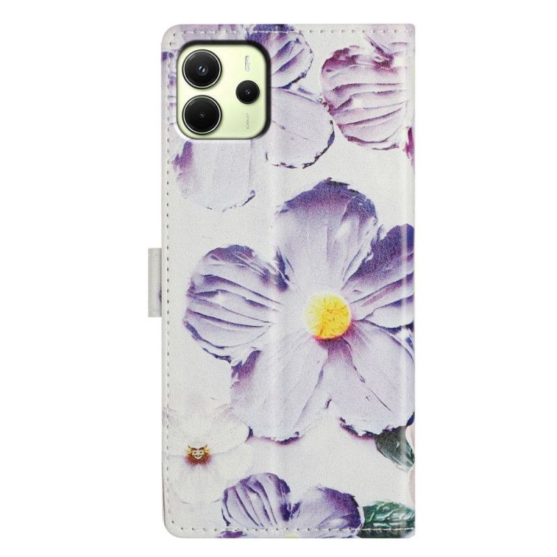 Lederhüllen Xiaomi Redmi Note 14 4g Lila-weiße Blumen