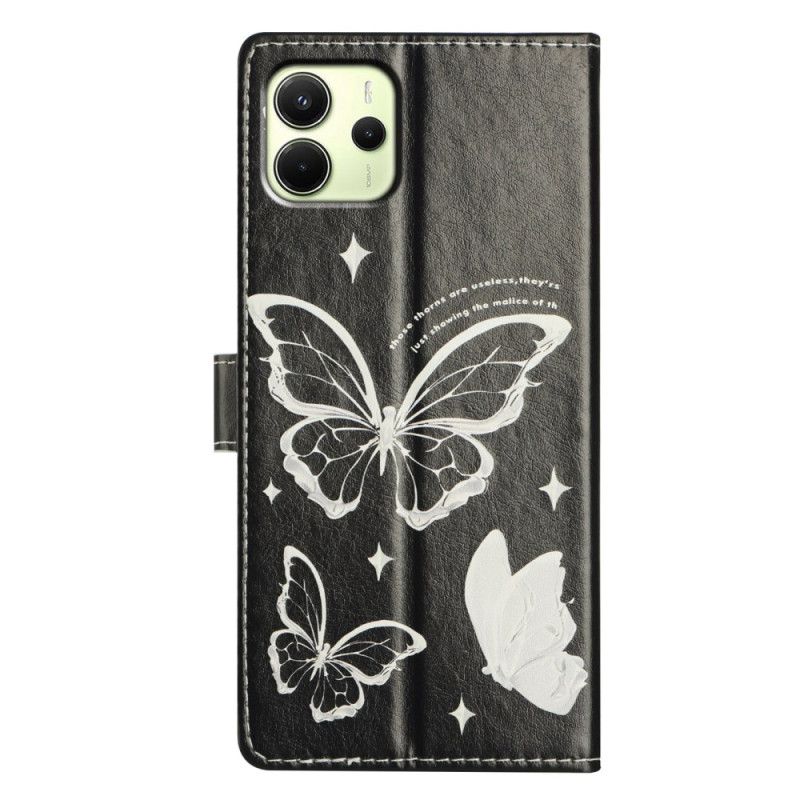Lederhüllen Xiaomi Redmi Note 14 4g Schwarz-weiße Schmetterlinge