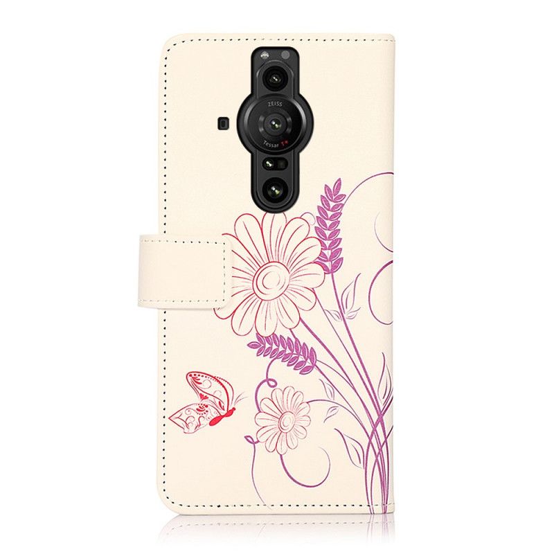 Lederhüllen Sony Xperia Pro-i Handyhülle Schmetterlinge Und Blumen Zeichnen