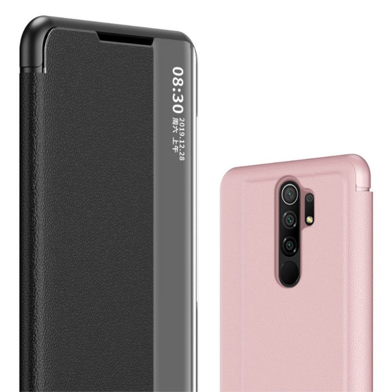 Cover Xiaomi Redmi 9 Schwarz Strukturiertes Kunstleder Anzeigen