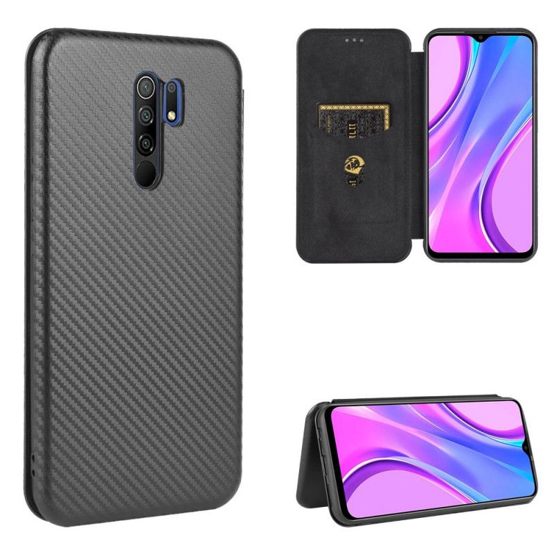 Flip Case Xiaomi Redmi 9 Schwarz Gefärbtes Kohlenstoffsilikon