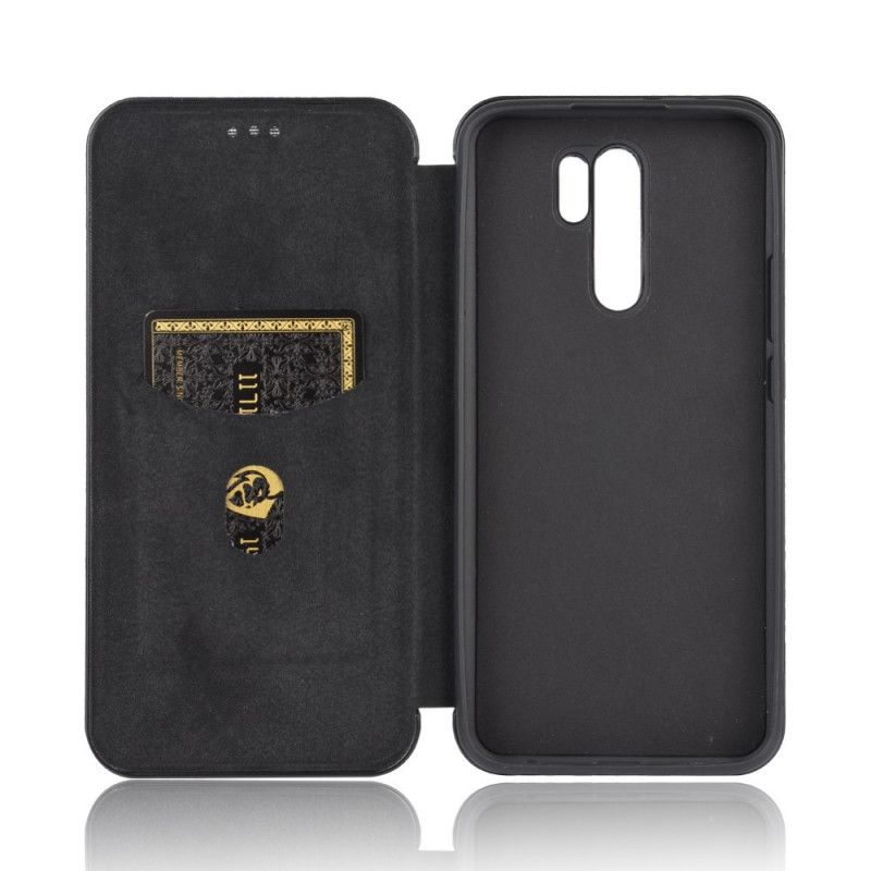 Flip Case Xiaomi Redmi 9 Schwarz Gefärbtes Kohlenstoffsilikon