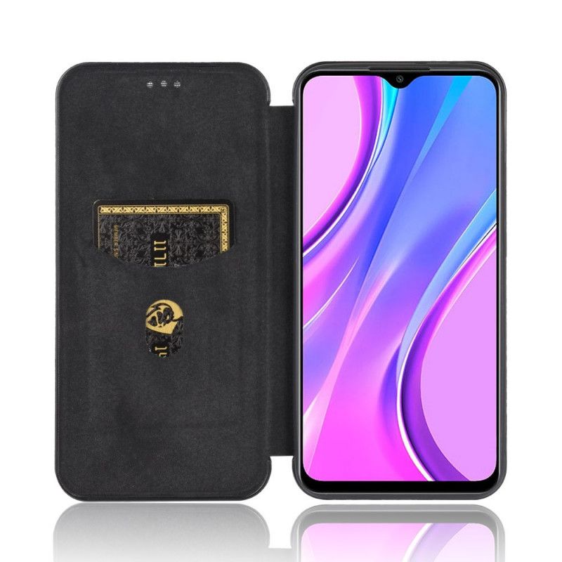 Flip Case Xiaomi Redmi 9 Schwarz Gefärbtes Kohlenstoffsilikon