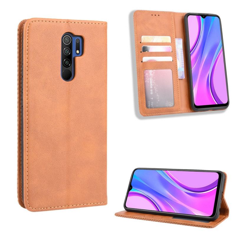 Flip Case Xiaomi Redmi 9 Schwarz Stilisierter Vintage-Ledereffekt