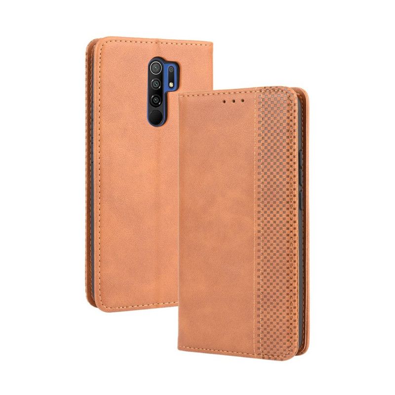 Flip Case Xiaomi Redmi 9 Schwarz Stilisierter Vintage-Ledereffekt