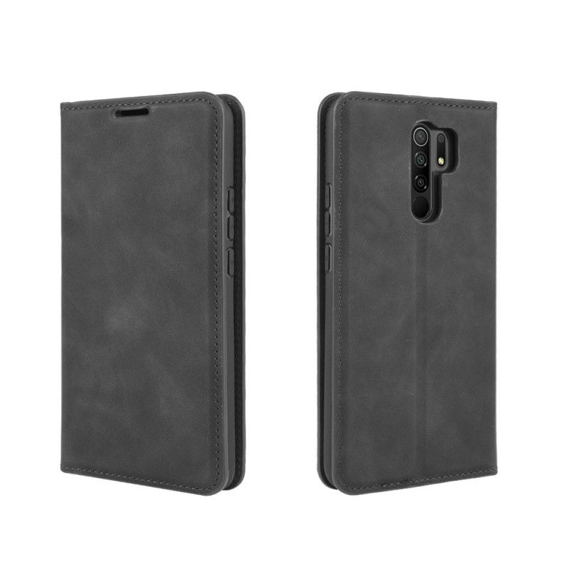 Flip Case Xiaomi Redmi 9 Schwarz Weicher Ledereffekt