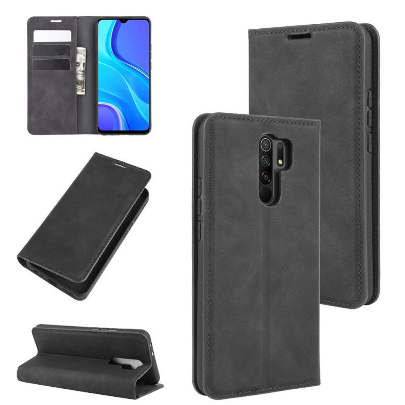 Flip Case Xiaomi Redmi 9 Schwarz Weicher Ledereffekt