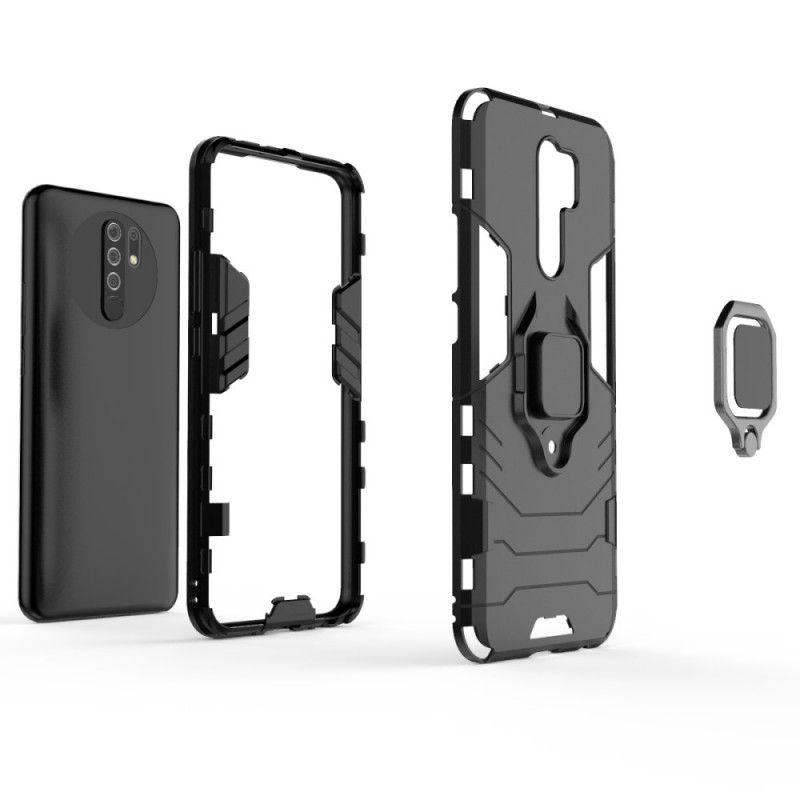 Hülle Für Xiaomi Redmi 9 Schwarz Widerstandsfähiger Ring