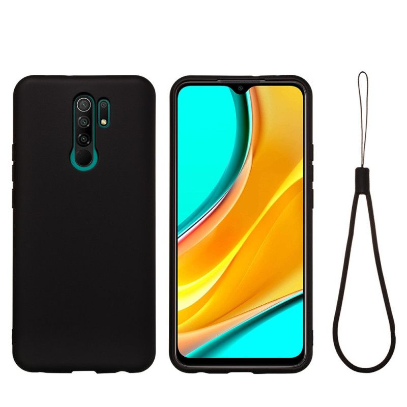 Hülle Xiaomi Redmi 9 Schwarz Flüssiges Silikon Mit Armband